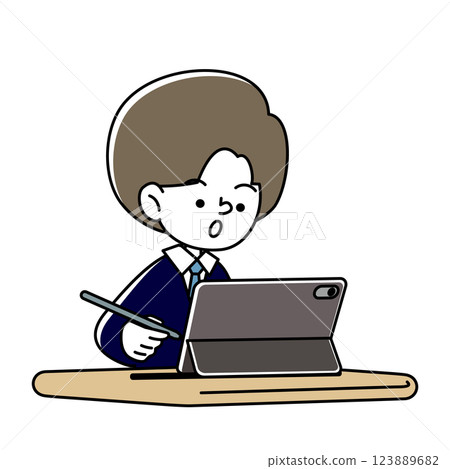 擔心使用平板電腦的人的向量插圖 123889682