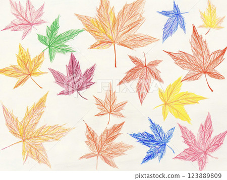 Autumn leaves drawn with colored pencils AI image 123889809