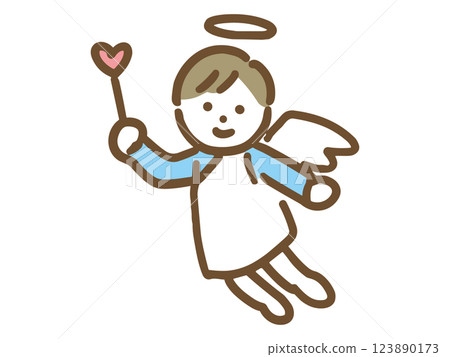 手持心形棍子的天使男子（全身像） 123890173