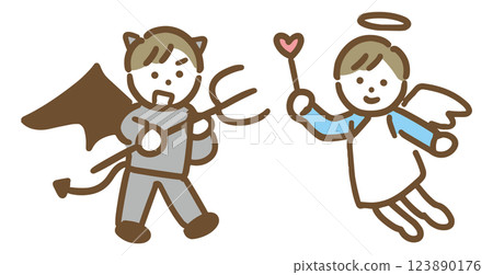 Two young men, an angel and a devil (full body) 123890176