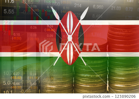 Stock market investment trading financial, coin and Kenya flag or Forex for analyze profit finance business trend data background. 123890206