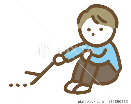 A young man in plain clothes (full body) playing with the ground with a bored look on his face 123890283