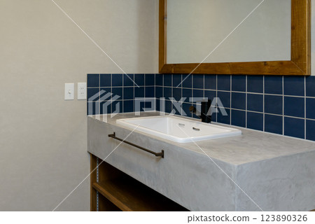 Modern washroom, construction example Modern washroom, construction example 123890326
