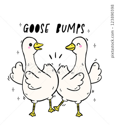 Cute Silly Goose, Goose bumps, Meme Cartoon Hand Drawing Design Illustration Cute Silly Goose, Goose bumps, Meme Cartoon Hand Drawing Design Illustration 123890398