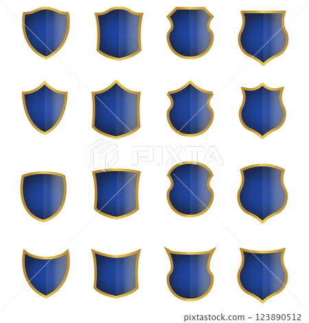 Shield icon: navy blue shield with gold border, gradient Shield icon: navy blue shield with gold border, gradient 123890512