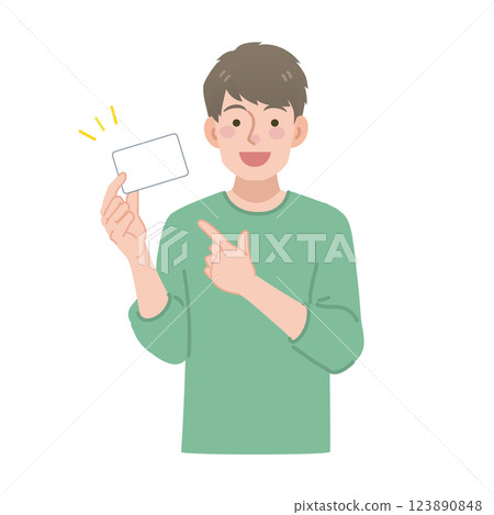 指著一張卡片的男人 123890848