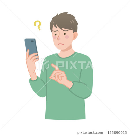 A man thinking with a smartphone A man thinking with a smartphone 123890913