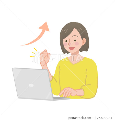 A woman who looks at a computer and makes a guts pose A woman who looks at a computer and makes a guts pose 123890985