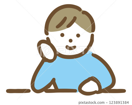 一位微笑的男士用手托著下巴，放鬆身心 123891384