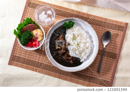 Beef tendon black curry, bird's-eye view 123891399