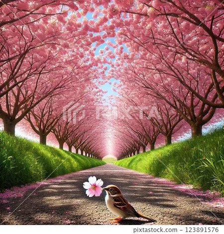 Gifts in the cherry blossom tunnel 123891576