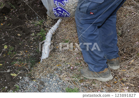 Construction of culvert drainage pipes in fields 123891827