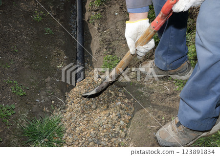 Construction of culvert drainage pipes in fields 123891834