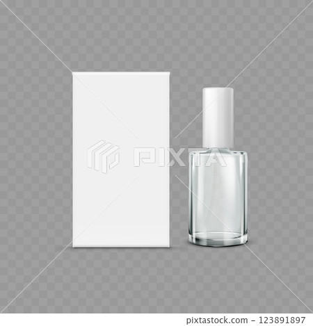 Glass Bottle with Box Mockup - Vector 123891897