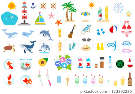 Summer material illustration set Summer material illustration set 123892220
