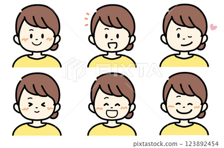 Smiling woman illustration set: person wearing yellow clothes 123892454