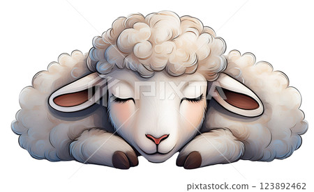 Sleeping sheep illustration material (JPEG/PNG) 123892462