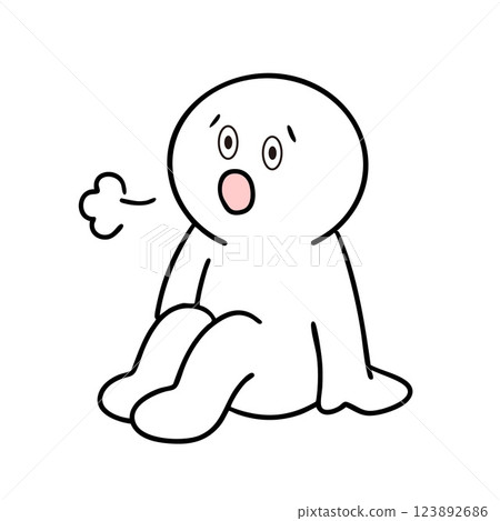 Stick figure sitting down with a sigh 123892686