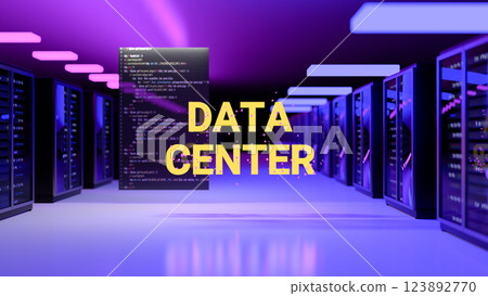 Servers. Servers room data center. Backup, mining, hosting, mainframe, farm and computer rack with storage information. 3d rendering 123892770