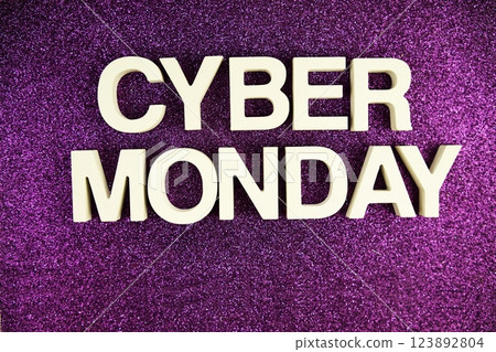 Cyber Monday alphabet letters on purple glitter background Cyber Monday alphabet letters on purple glitter background 123892804