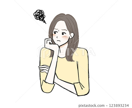 A displeased woman resting her chin on her hands 123893234