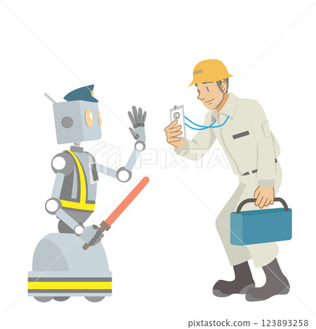 Security robot checks ID at construction sites Security robot checks ID at construction sites 123893258