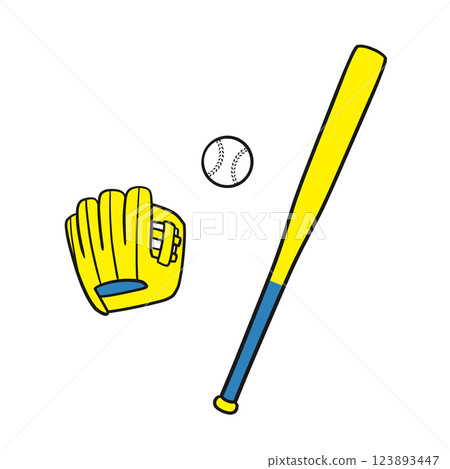 Simple illustration of a baseball bat, ball and glove 123893447