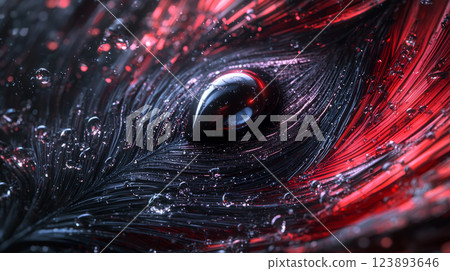 Feathery textures form a soft swirl with a lustrous black pearl at the center. 123893646