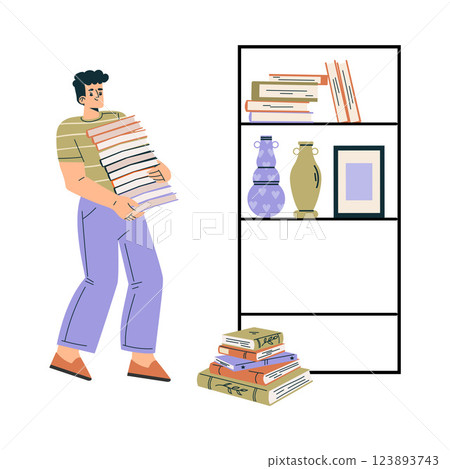 Weekend Market with Man Character Buy Books Vector Illustration Weekend Market with Man Character Buy Books Vector Illustration 123893743
