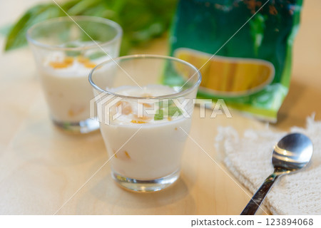 Fruit yogurt in a glass 123894068