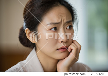 陷入困境的女性的面部表情和她們的焦慮情緒 19 張 AI 生成的圖像 陷入困境的女性的面部表情和她們的焦慮情緒 19 張 AI 生成的圖像 123894205