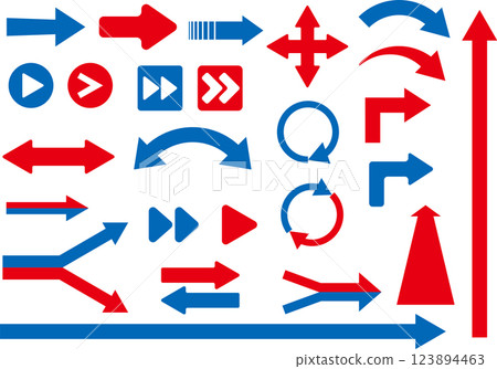 Set of red and blue arrow icons of various shapes 123894463
