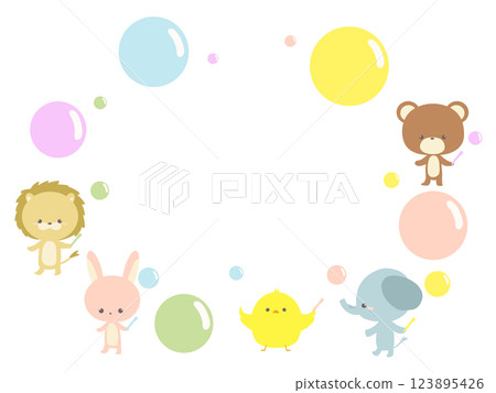 Soap bubbles and animals frame Soap bubbles and animals frame 123895426