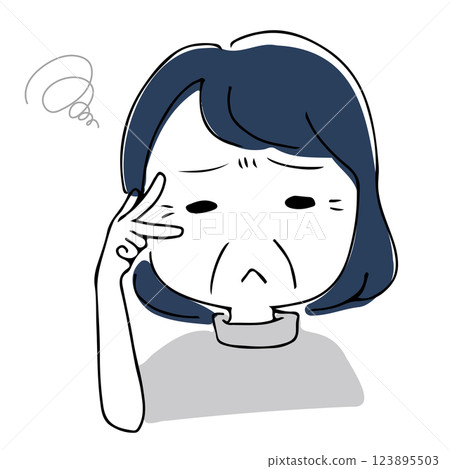 A hand-drawn illustration of an Asian woman with wrinkles and skin concerns 123895503