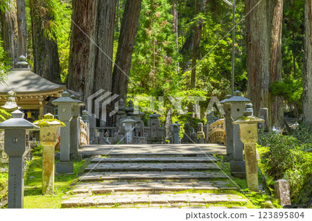 高野山初夏:參拜內宮的神聖的中之橋 高野山初夏:參拜內宮的神聖的中之橋 123895804