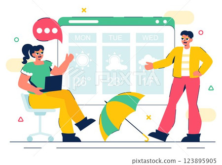 Meteorologist Vector Illustration featuring a Weather Forecaster Analyzing Atmospheric Precipitation Maps and Weather Patterns in a Flat Background 123895905