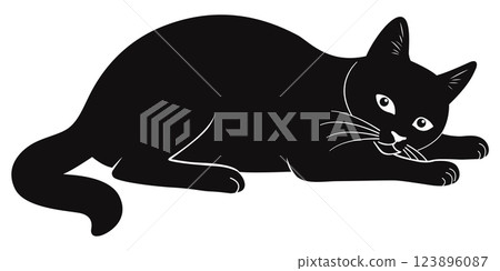 Black Cat Lying Down Silhouette Vector Illustration Featuring a Captivating Aesthetic Design Black Cat Lying Down Silhouette Vector Illustration Featuring a Captivating Aesthetic Design 123896087