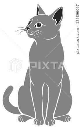 An Elegant and Beautiful Gray Cat Displaying a Thoughtful Pose While Sitting Gracefully 123896097