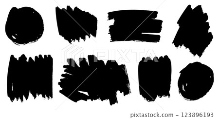 Set of ink brush strokes, brushes, lines, black paint, grungy. hand drawn graphic element isolated on white background. vector illustration. 123896193