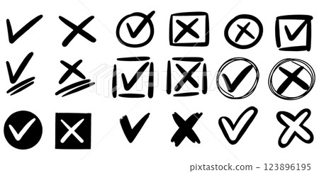 set of hand drawn check marks. checklist marks icon. doodle vector illustration. set of hand drawn check marks. checklist marks icon. doodle vector illustration. 123896195