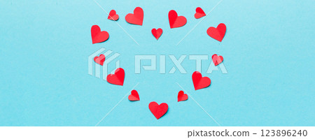 beautiful red heart frame. Valentine day background top view with copy space 123896240