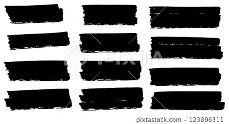 Set of ink brush strokes, brushes, lines, black paint, grungy. hand drawn graphic element isolated on white background. vector illustration. 123896311