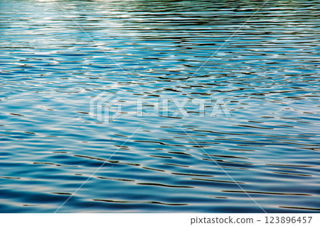 Water ripple texture background. Wavy water surface during sunset, golden light reflecting in the water Water ripple texture background. Wavy water surface during sunset, golden light reflecting in the water 123896457