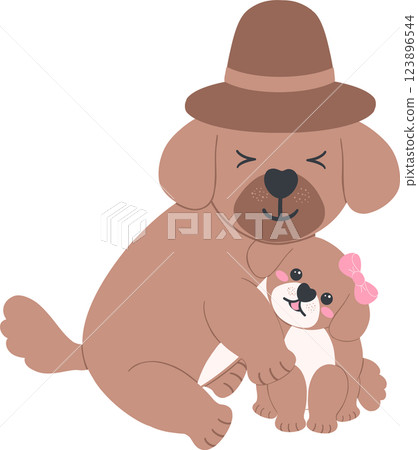 Father's Day Dog Dad and Baby Illustration in Cute Cartoon Flat Design Father's Day Dog Dad and Baby Illustration in Cute Cartoon Flat Design 123896544