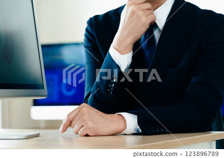 A business man who thinks in front of a personal computer 123896789
