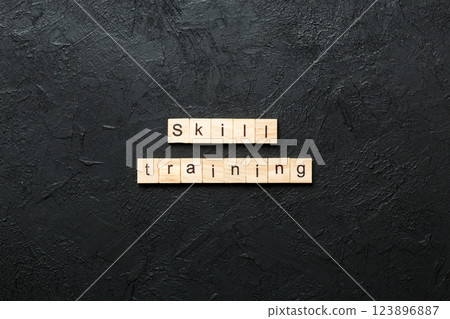 skills training word written on wood block. skills training text on cement table for your desing, concept skills training word written on wood block. skills training text on cement table for your desing, concept 123896887