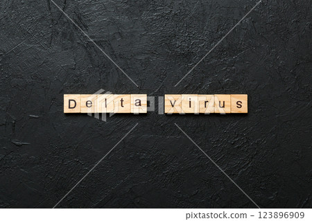 delta virus word written on wood block. delta virus text on table, concept delta virus word written on wood block. delta virus text on table, concept 123896909