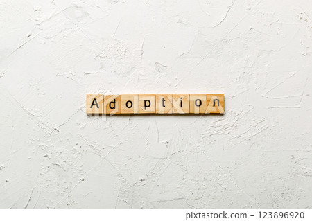adoption word written on wood block. adoption text on table, concept adoption word written on wood block. adoption text on table, concept 123896920