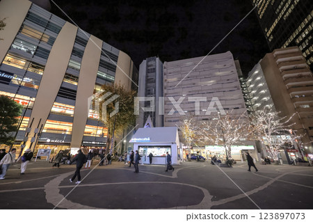 Modern Illuminated City Square With Architectural Buildings, Tokyo Dec 9 2024 Modern Illuminated City Square With Architectural Buildings, Tokyo Dec 9 2024 123897073