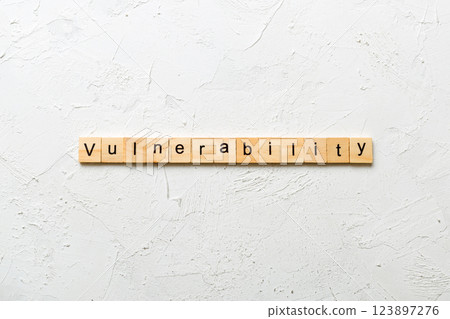 vulnerability word written on wood block. training text on table, concept 123897276
